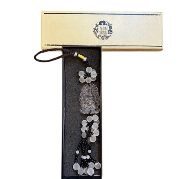 Crystal Buddha Car Hanging Ornament With Frosted Beads & Tassels - Picture 2 of 10